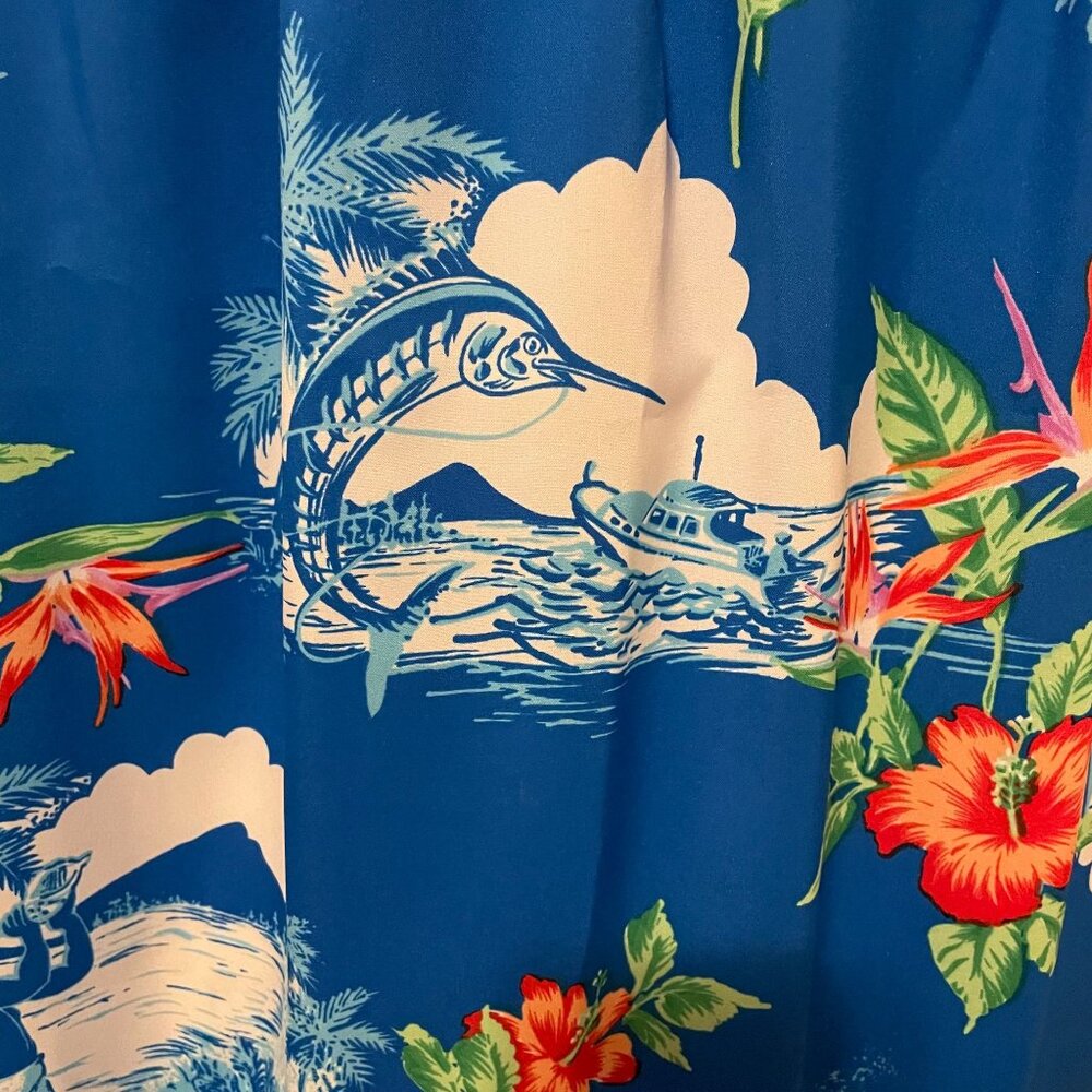 Vintage Made In Hawaii Blue Red White Short Sleeve Floral Maxi Dress Size 12 - Picture 2 of 5
